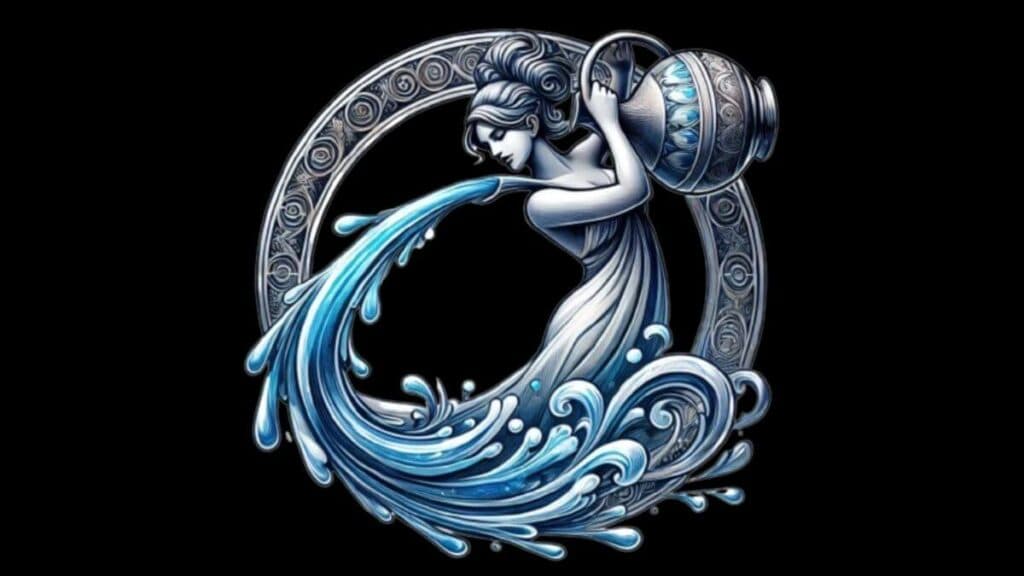 Aquarius zodiac sign represented by a water bearer, symbolizing innovation and air energy.