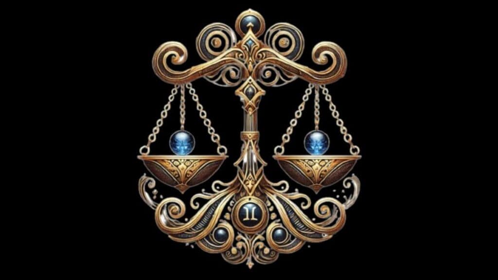 Libra zodiac sign represented by scales, symbolizing balance and air energy.