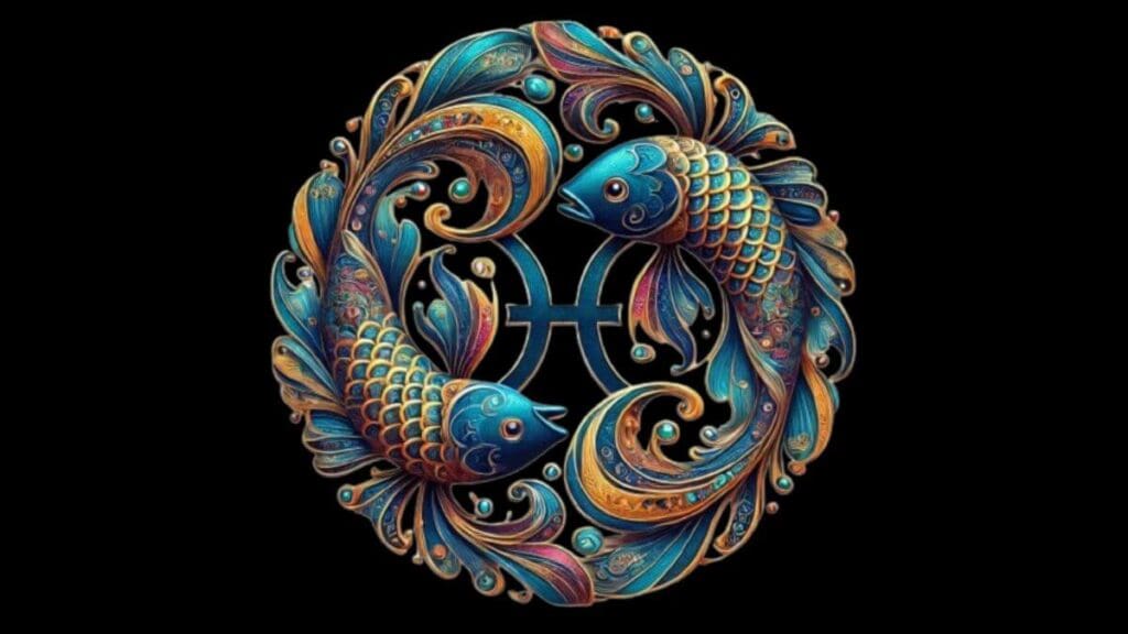 Pisces zodiac sign represented by two fish, symbolizing intuition and water energy.